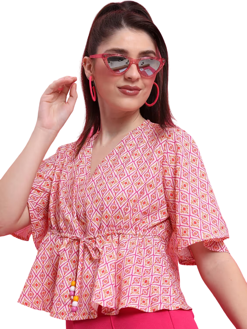 Women pink cotton blend peplum top